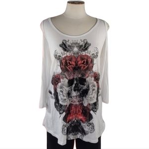 NWT Goth Hot Topic Skull & Rose Cold Shoulder Top Womens Size L